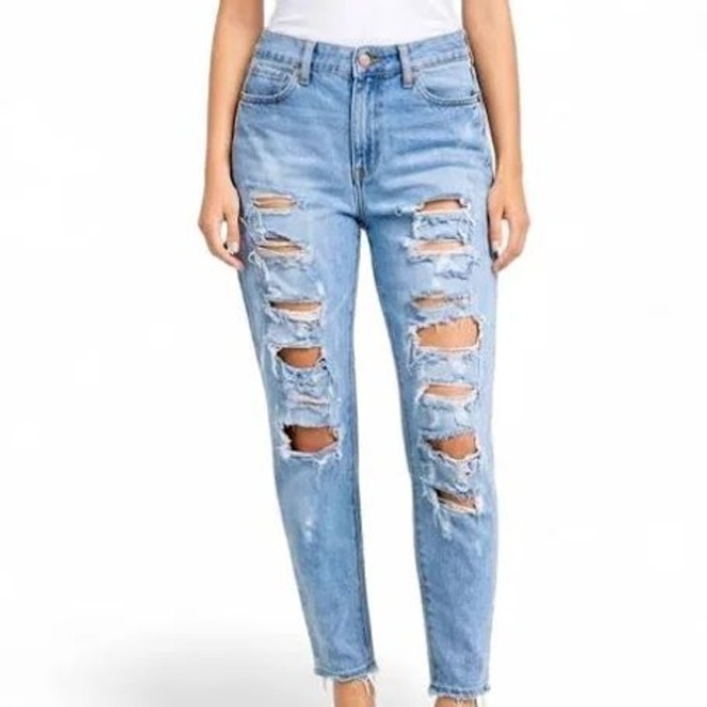 American Eagle Tomgirl Distressed Jeans Light Blue Size 14 X-Long 0437-3315